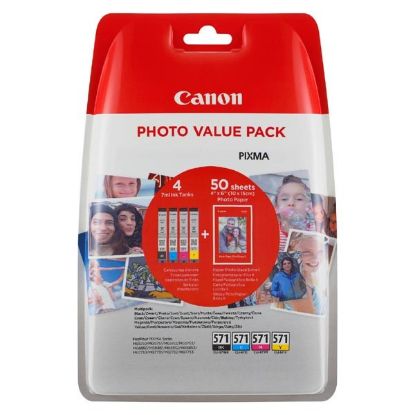 Imagem de Canon original ink 0332C005, cmyk, CLI-571XL C/M/Y/BK + 50x PP-201, Canon Pixma MG6850,MG6851,MG6852,MG6853,MG7750, MG5750