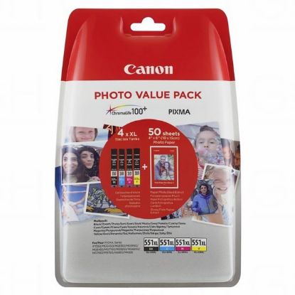 Imagem de Canon original ink CLI-551XL C/M/Y/BK Photo Paper Value Pack, CMYK, blister, 6443B006, Canon Pixma iP7250,iP8750,iX6850,MG5450,MG5