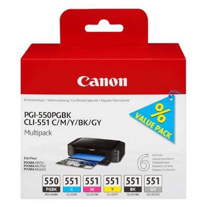 Imagem de Canon original ink PGI-550/CLI-551PGBK/C/M/Y/BK/GY Multipack, black/color, 6496B005, Canon PIXMA iP8750, MG7150, MG6350