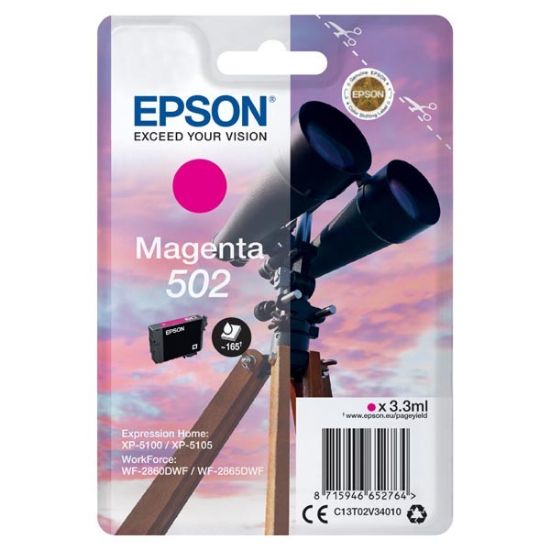 Imagem de Epson original ink C13T02V34010, 502, T02V340, magenta, 165str., 3.3ml, Epson XP-5100, XP-5105, WF-2880dwf, WF2865dwf