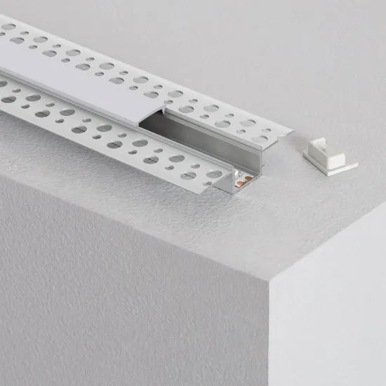 Imagem de Perfil de Alumínio com Tampa Contínua Integração em Gesso/Pladur para Fita LED Até 15mm